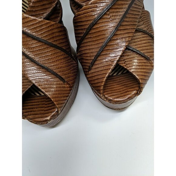 MOSCHINO Women'ts Vtg BROWN LEATHER SLINGBACK PLATFORM HEELS Size 39.5 - Picture 6 of 13